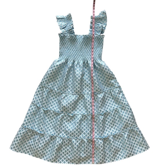 Hill House Ellie Nap Dress Snowflake Blue White Brocade Smocked Tiered Midi Sz S - Picture 11 of 13